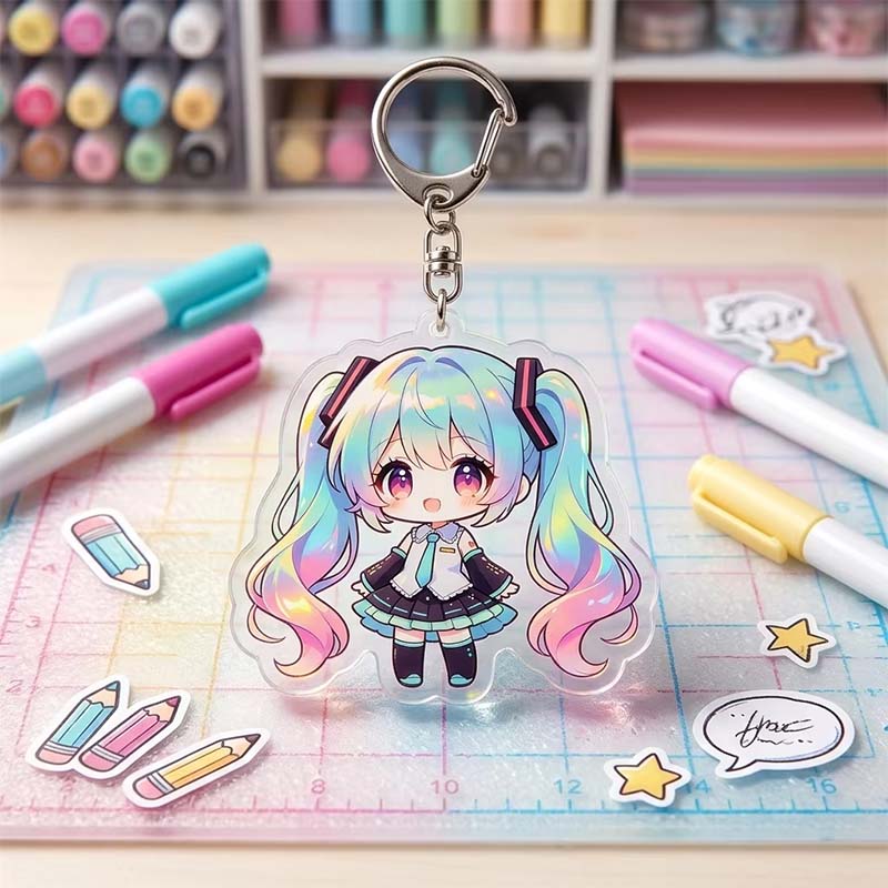 Transparent Cartoon UV Printing Acrylic Keychain Charm