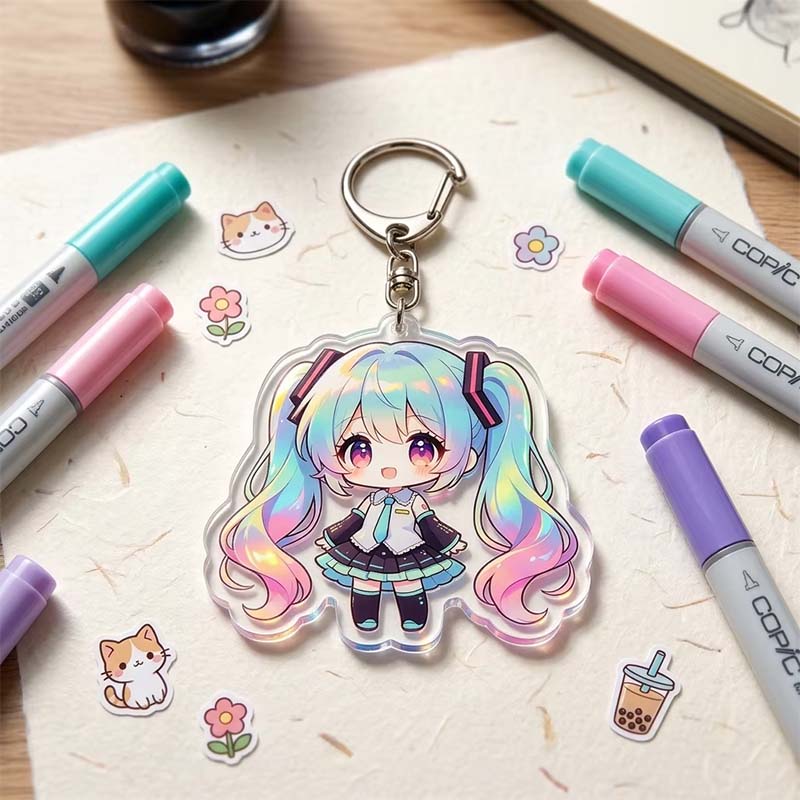 Transparent Cartoon UV Printing Acrylic Keychain Charm