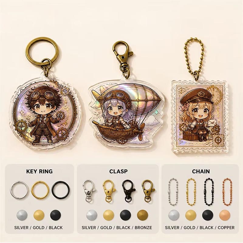 Custom Steampunk Acrylic Keychain Vintage Gear Epoxy Pendant