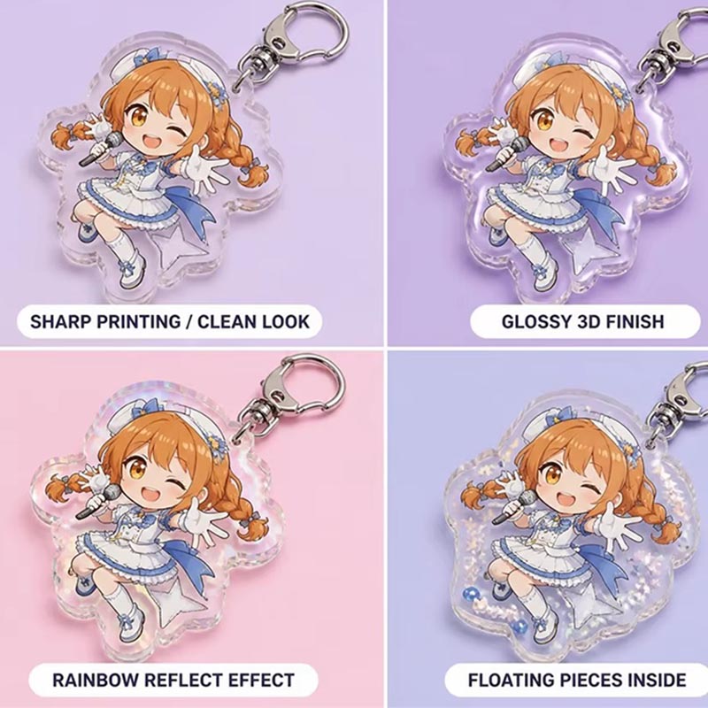 Holographic Acrylic Keychain Custom Rainbow Shimmer Epoxy Charm