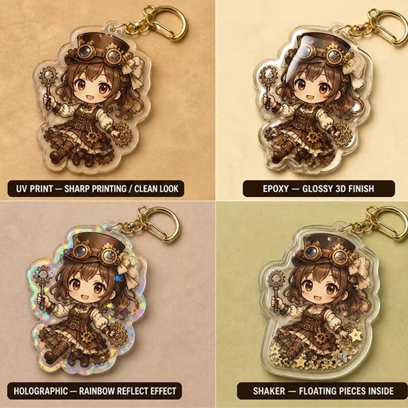 Custom Steampunk Acrylic Keychain Vintage Gear Epoxy Pendant