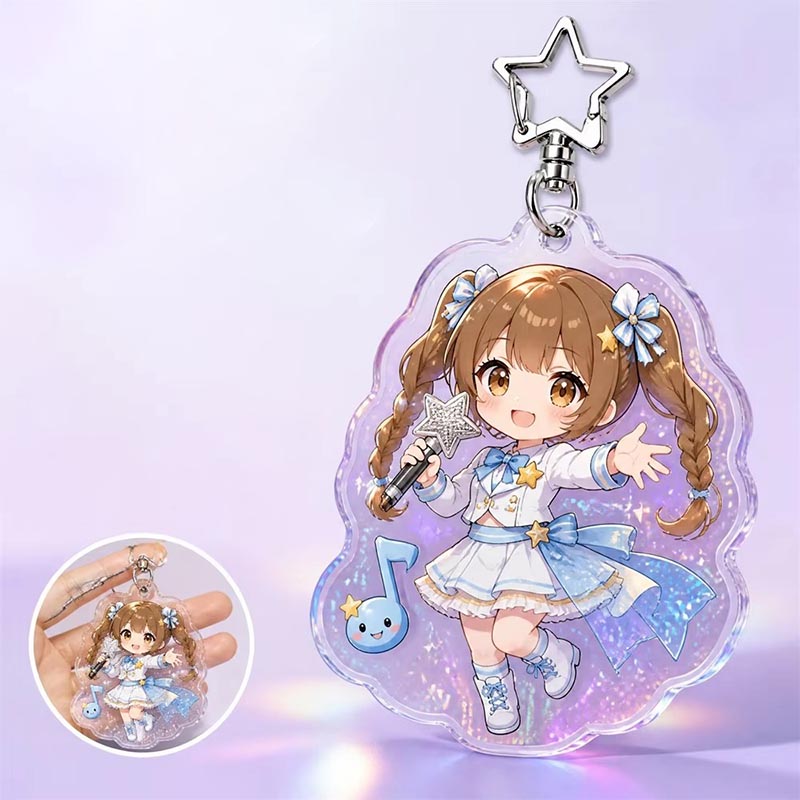 Holographic Acrylic Keychain Custom Rainbow Shimmer Epoxy Charm