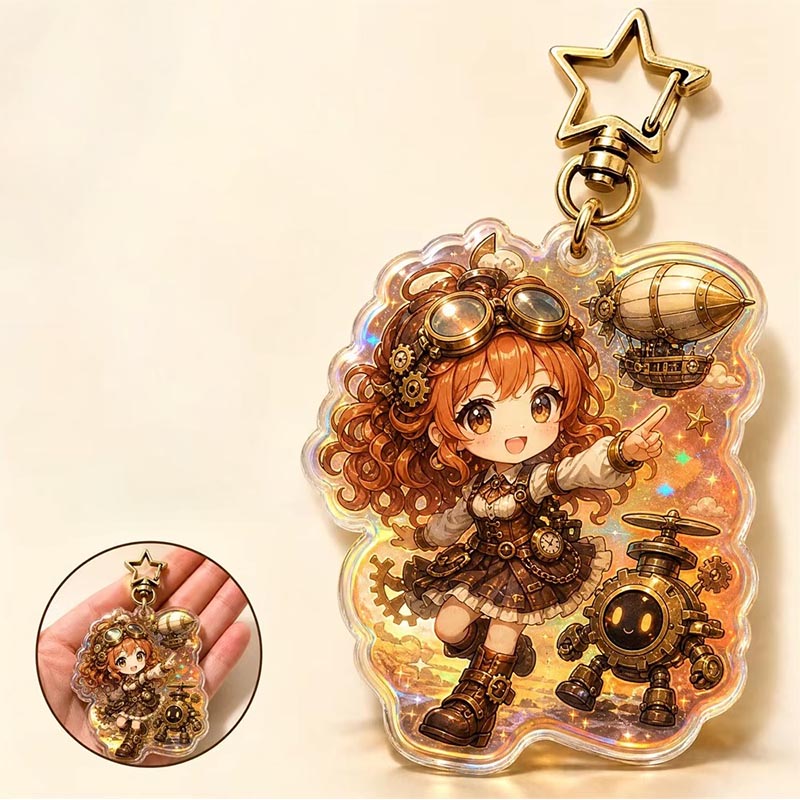Custom Steampunk Acrylic Keychain Vintage Gear Epoxy Pendant