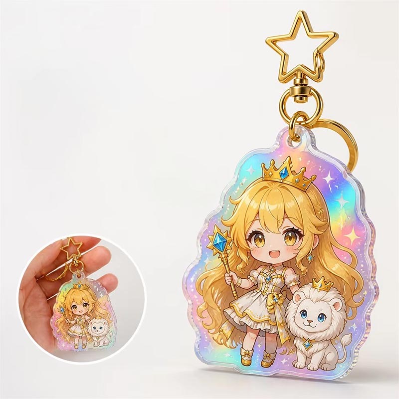 Custom Chibi Acrylic Keychain UV Printed Holographic Epoxy