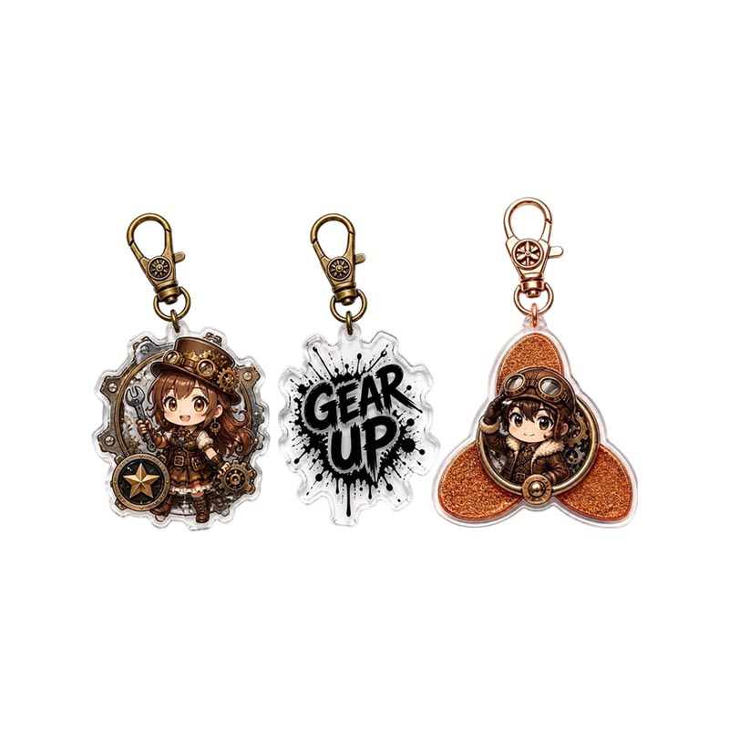 Custom Steampunk Acrylic Keychain Vintage Gear Epoxy Pendant