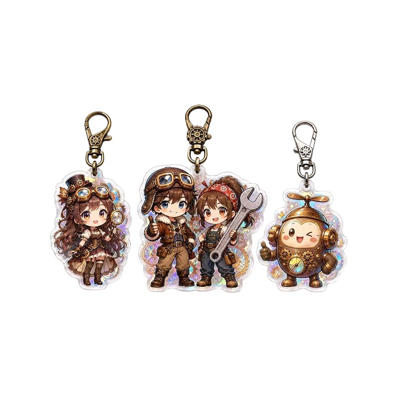 Custom Steampunk Acrylic Keychain Vintage Gear Epoxy Pendant