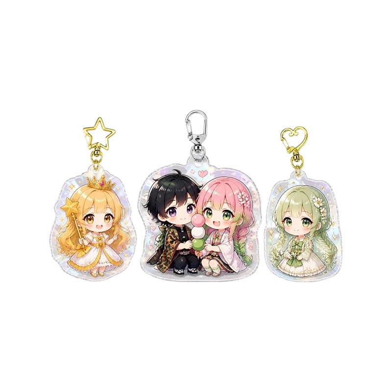 Custom Chibi Acrylic Keychain UV Printed Holographic Epoxy