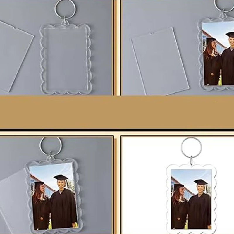 Transparent Acrylic Photo Frame Keychain Travel Ornament Holder