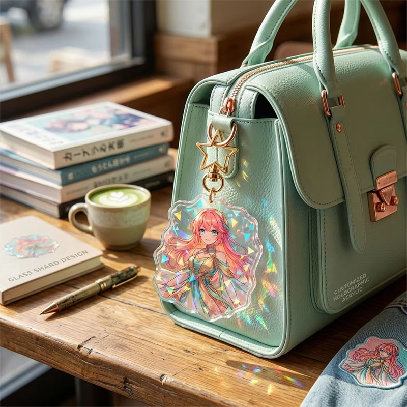 Holographic Broken Glass Acrylic Keychain 3D Printed Charm