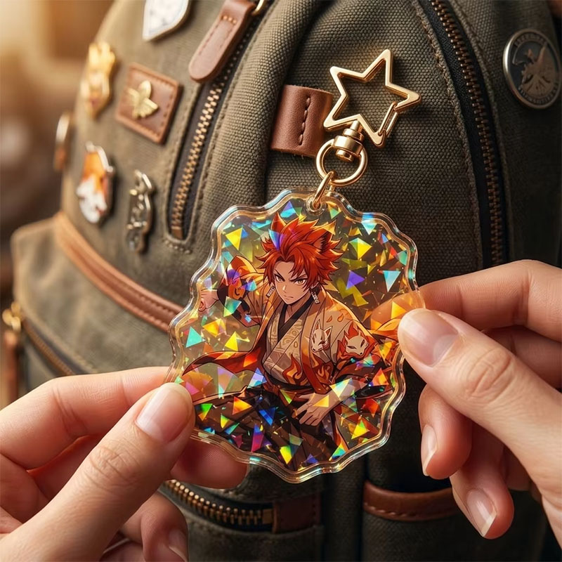 Holographic Broken Glass Acrylic Keychain Custom Printed Charm