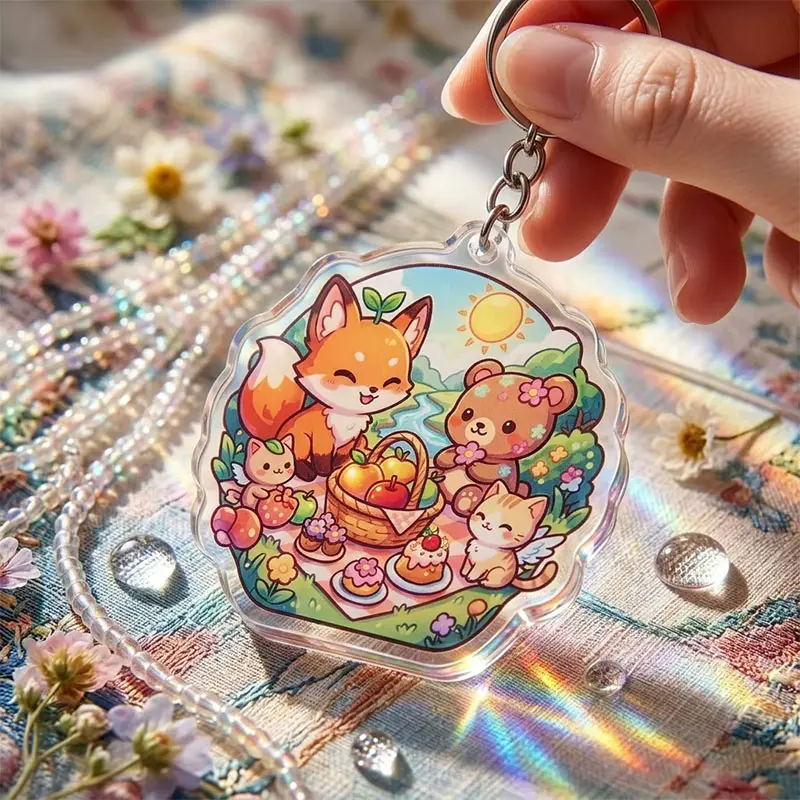 Epoxy Acrylic Keychain Promotional Cartoon Gift Printing Anime Shaker Keychains Custom Logo Rainbow Acrylic Charms