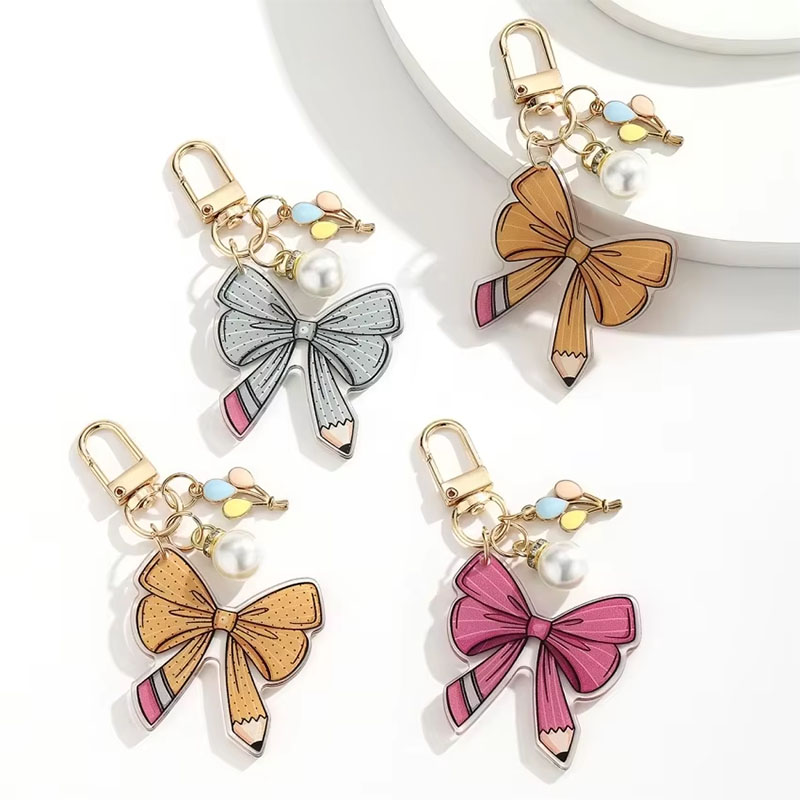 Wholesale Custom Plastic Acrylic Pencil Pearl Balloon Keychain Pendant Backpack with Custom Logo Made in China Zhejiang