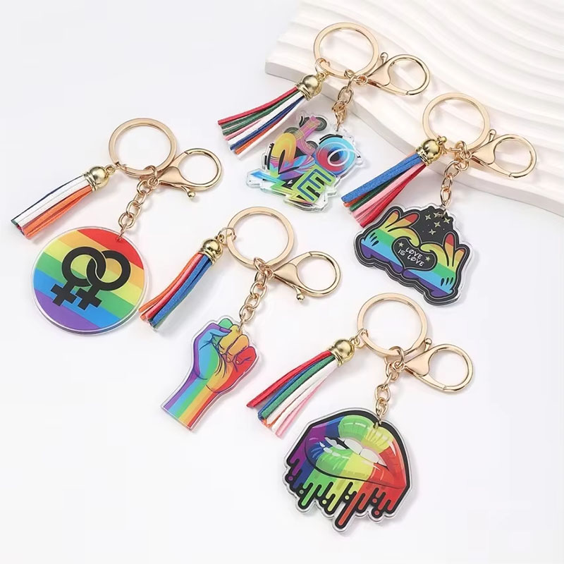 Rainbow Pride Acrylic Keychain Custom Letter Tassel Pendant