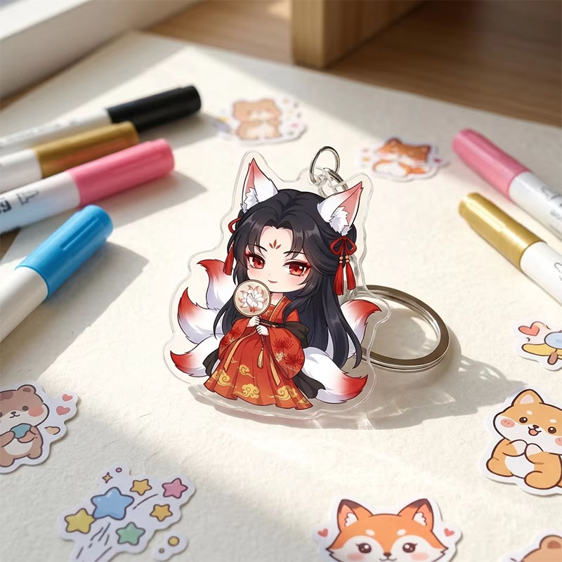 Wholesale Custom Cute Transparent Acrylic Keychain Double-Sided Digital Printed Cartoon Anime Humanoid Logo Lightweight DIY