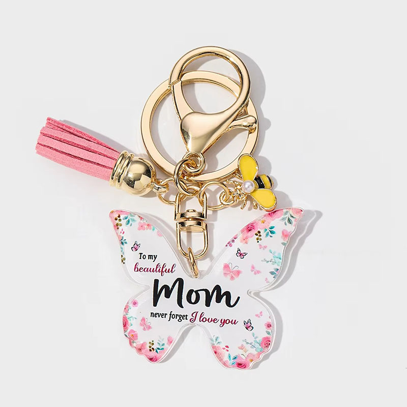 Customized LOGO Clear Acrylic Keychain Glitter Epoxy Keyring with Cartoon Style Anime Pin Stand Plastic Keychain Charm