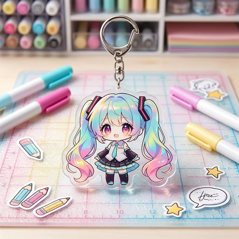 Rainbow Heart Acrylic Keychain Cartoon Backpack Pendant Charm