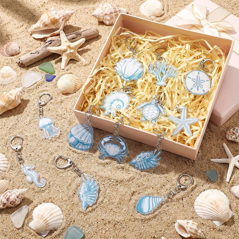 Customizable Bulk Blue Ocean Keychains Coastal Seashell Acrylic Keychains for Gifts Last Toast on the Coast Party Supplies