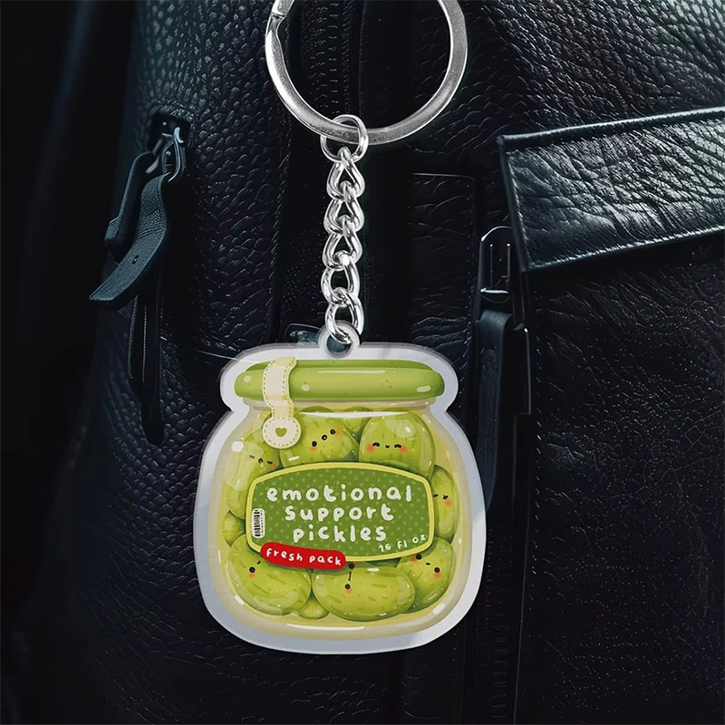 Custom Funny Emotional Support Pickle Acrylic Keychains Cute Bag Pendant Decor for Cars Motorcycles Backpack Daily Use