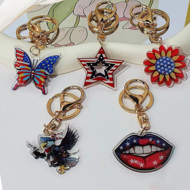 American Independence Day Series Flexible Acrylic Keychain Pendant Cartoon Style Digital Photo Element Promotion Gift Bag