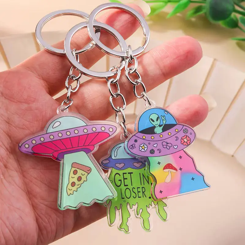 UFO Acrylic Keychain Digital Printed Zinc Alloy Design