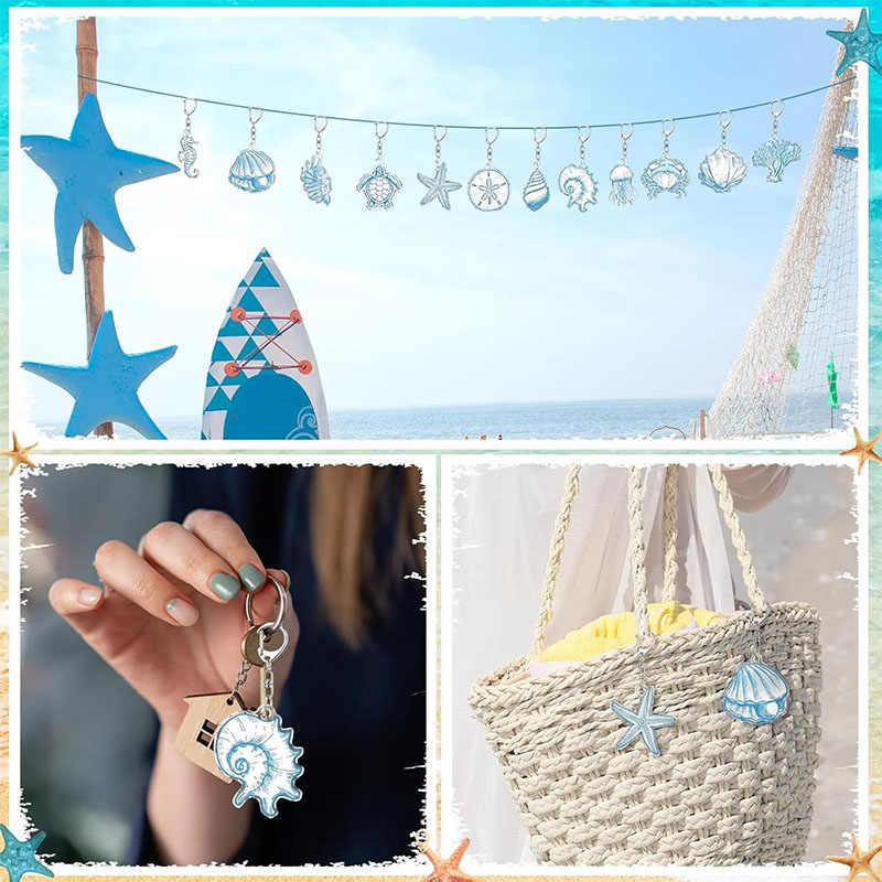 Customizable Bulk Blue Ocean Keychains Coastal Seashell Acrylic Keychains for Gifts Last Toast on the Coast Party Supplies