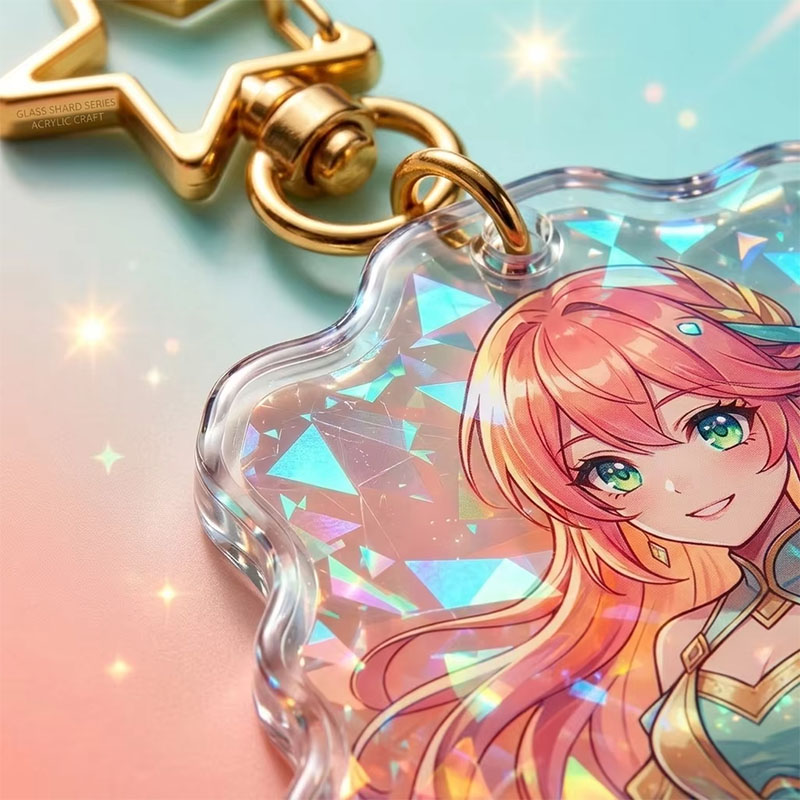 Holographic Broken Glass Acrylic Keychain 3D Printed Charm