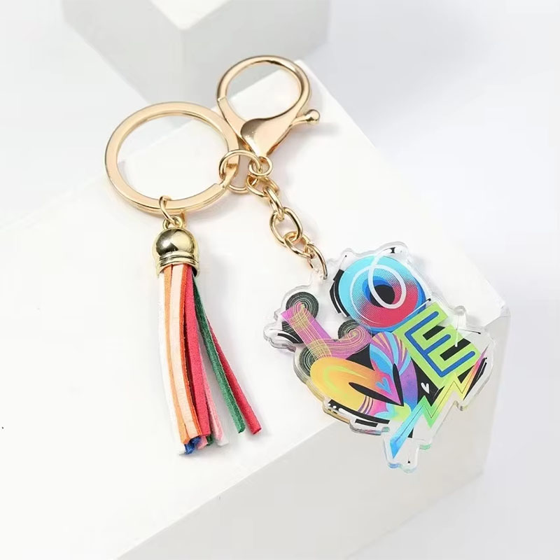 Rainbow Pride Acrylic Keychain Custom Letter Tassel Pendant
