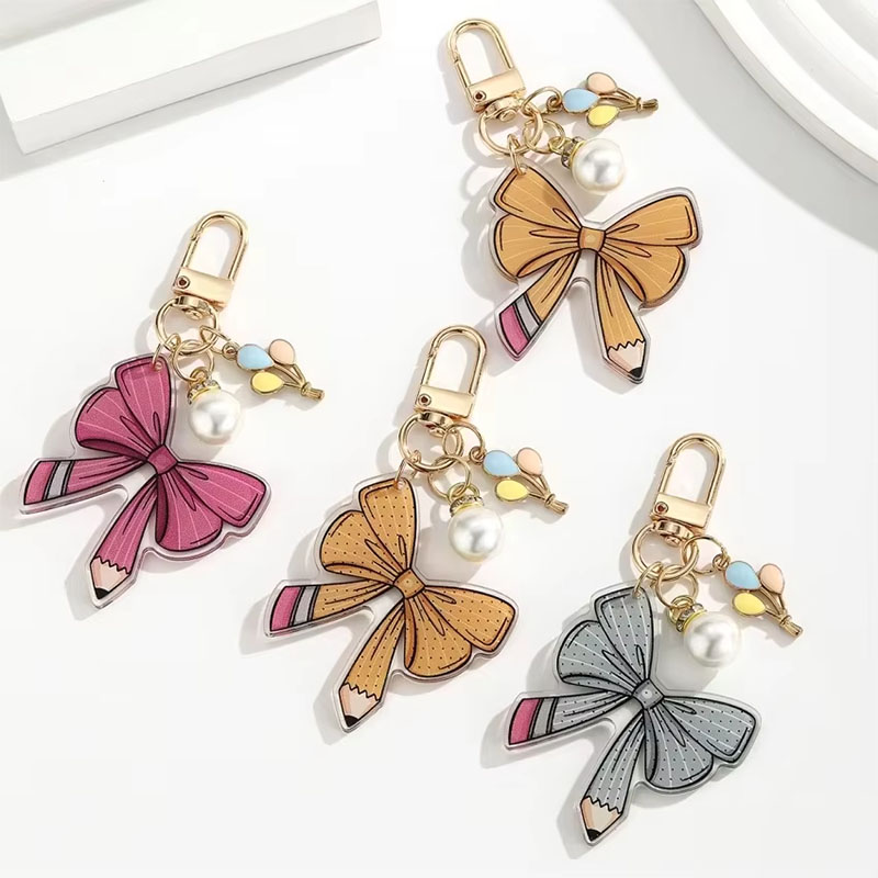 Wholesale Custom Plastic Acrylic Pencil Pearl Balloon Keychain Pendant Backpack with Custom Logo Made in China Zhejiang