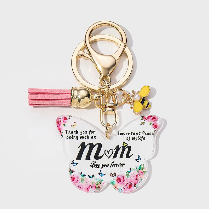 Customized LOGO Clear Acrylic Keychain Glitter Epoxy Keyring with Cartoon Style Anime Pin Stand Plastic Keychain Charm