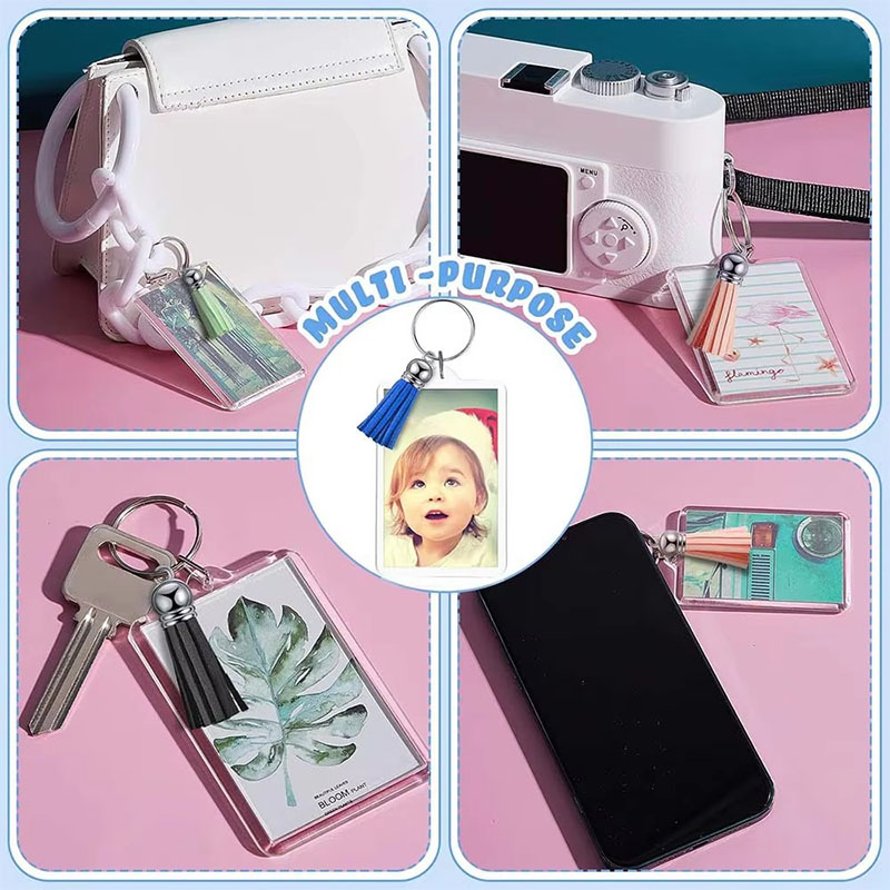 Square Acrylic Photo Frame Keychain Double Layer Design