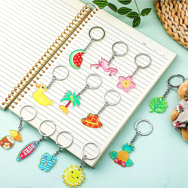 Summer Acrylic Keychains Bulk Hawaiian Luau Party Favor Flamingo Pineapple Beach Keychain Cute Tropical Hawaiian Keyring