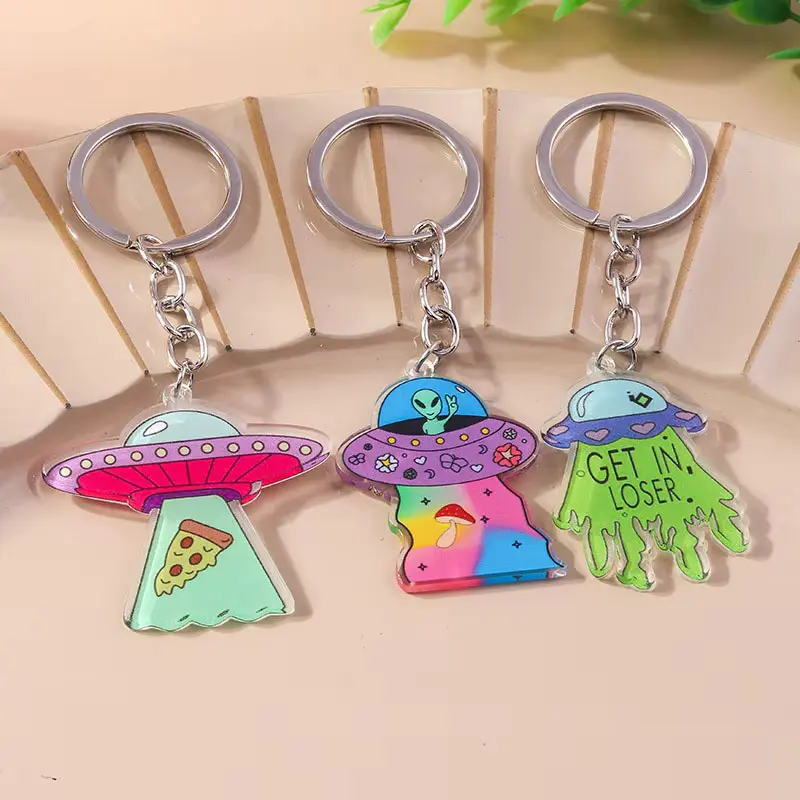 UFO Acrylic Keychain Digital Printed Zinc Alloy Design