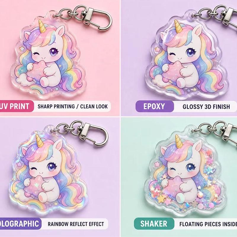 Custom Unicorn Acrylic Keychain Rainbow Holographic Epoxy Pendant