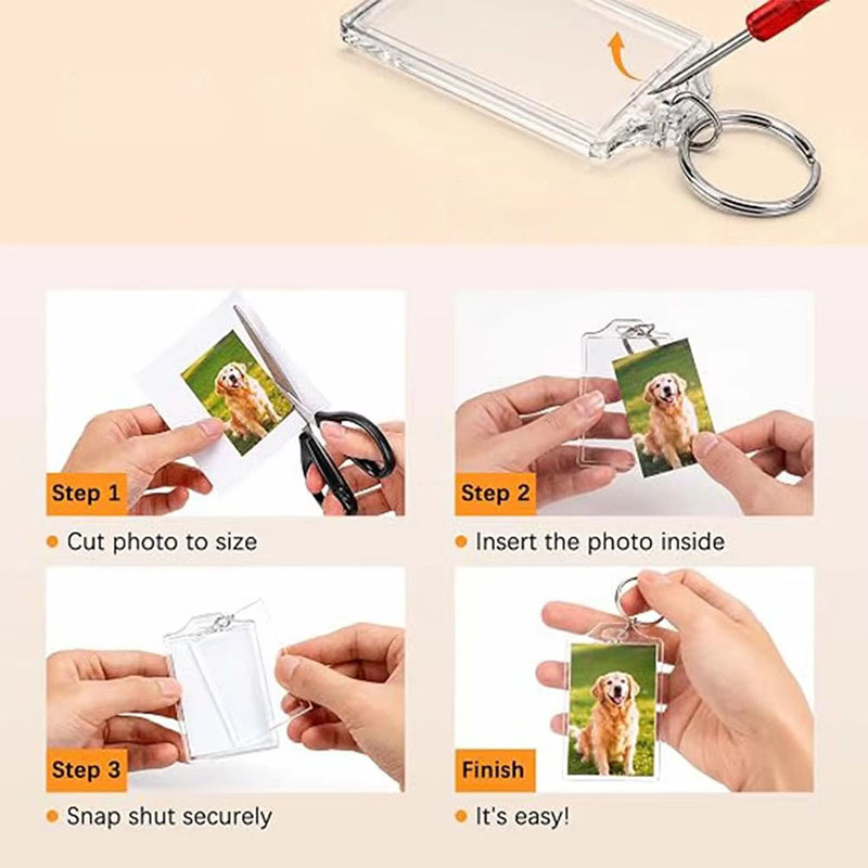 Custom Photo Insert Acrylic Photo Frame Keychain Double