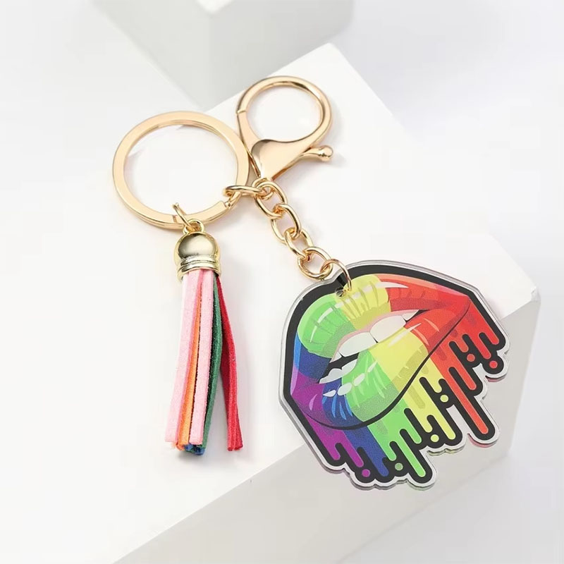 Rainbow Pride Acrylic Keychain Custom Letter Tassel Pendant