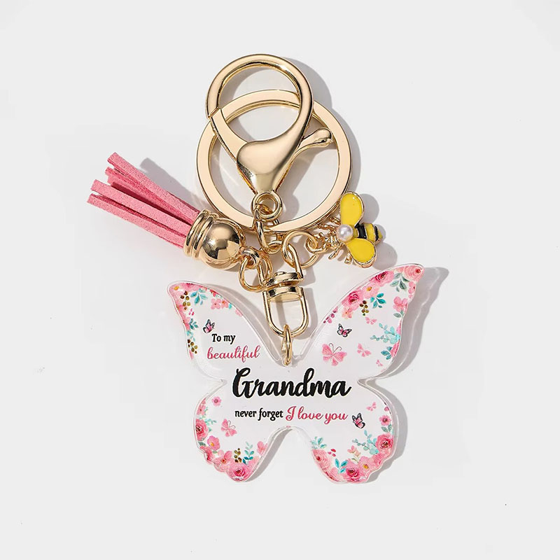 Customized LOGO Clear Acrylic Keychain Glitter Epoxy Keyring with Cartoon Style Anime Pin Stand Plastic Keychain Charm