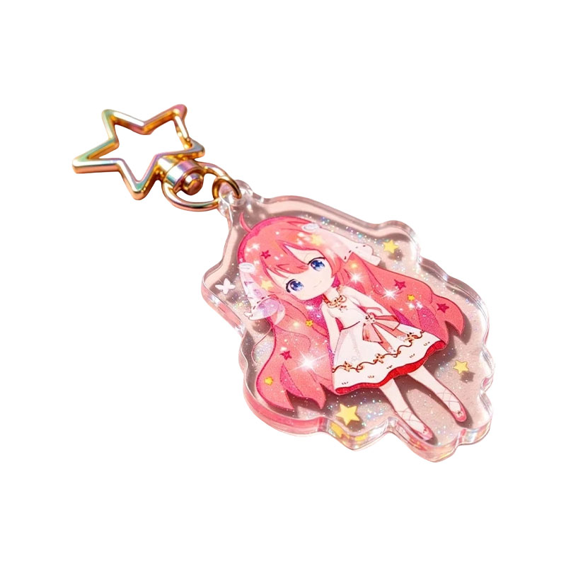 Custom Logo Acrylic Keychain Glitter Epoxy Anime Charm