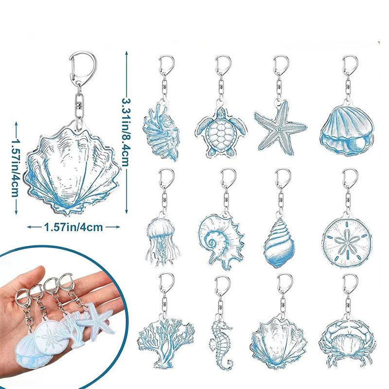 Customizable Bulk Blue Ocean Keychains Coastal Seashell Acrylic Keychains for Gifts Last Toast on the Coast Party Supplies
