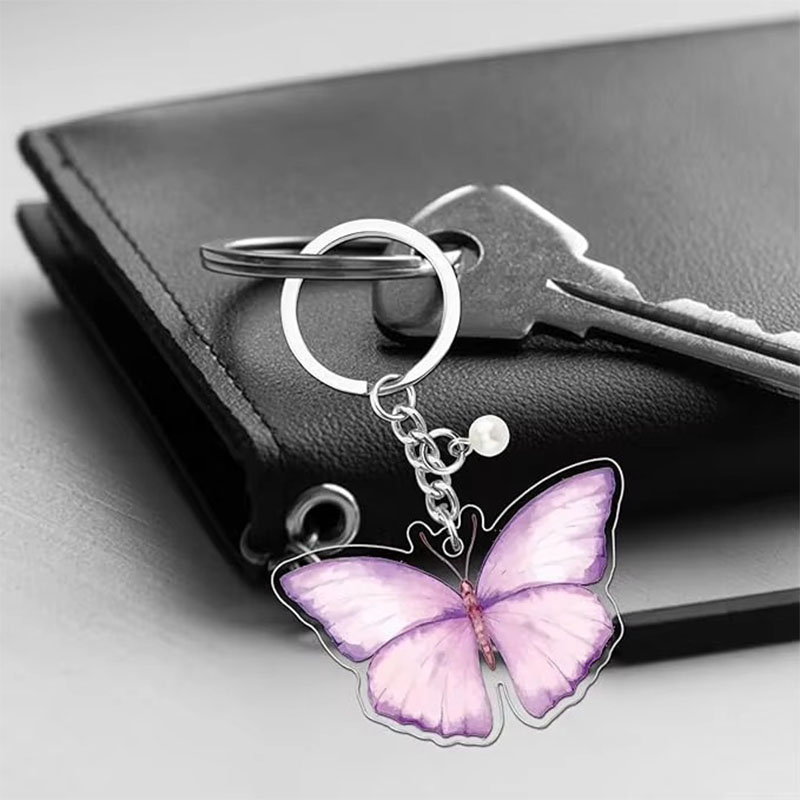 Customizable Bulk Exquisite Butterfly Acrylic Keychains Butterfly Car Keychains Bag Purse Charms Bags