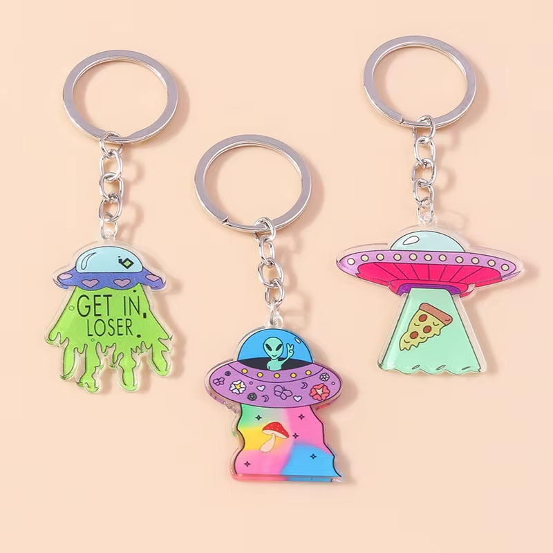UFO Acrylic Keychain Digital Printed Zinc Alloy Design