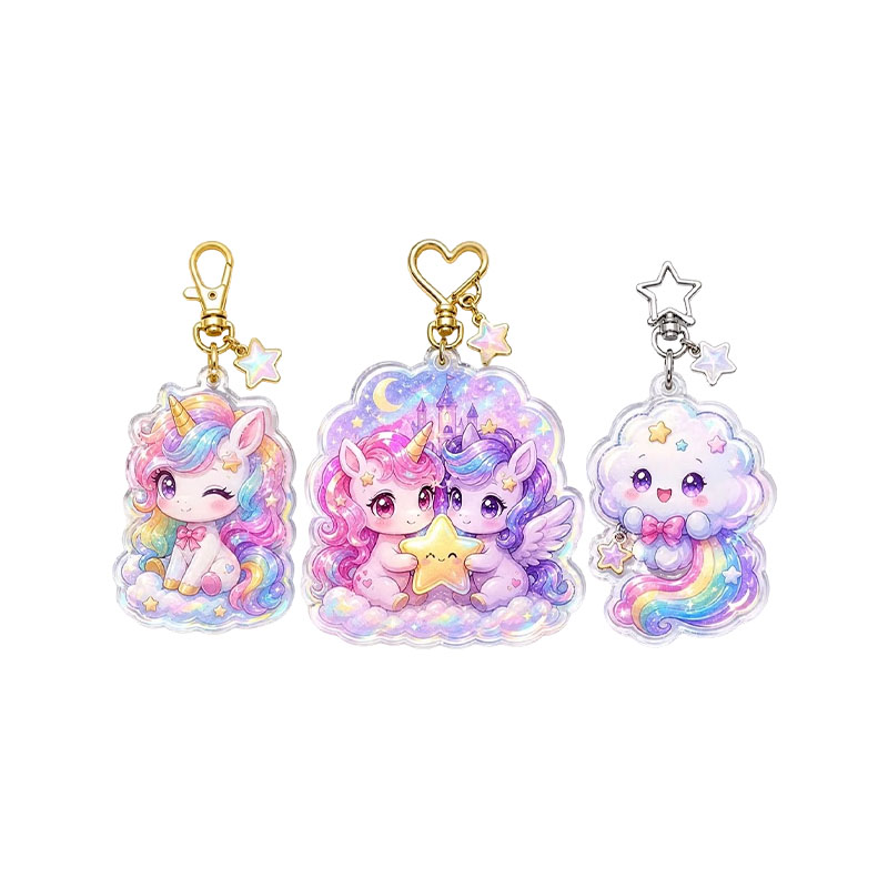 Custom Unicorn Acrylic Keychain Rainbow Holographic Epoxy Pendant