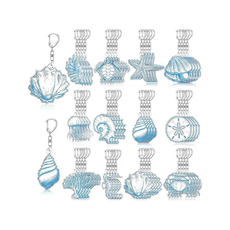 Customizable Bulk Blue Ocean Keychains Coastal Seashell Acrylic Keychains for Gifts Last Toast on the Coast Party Supplies