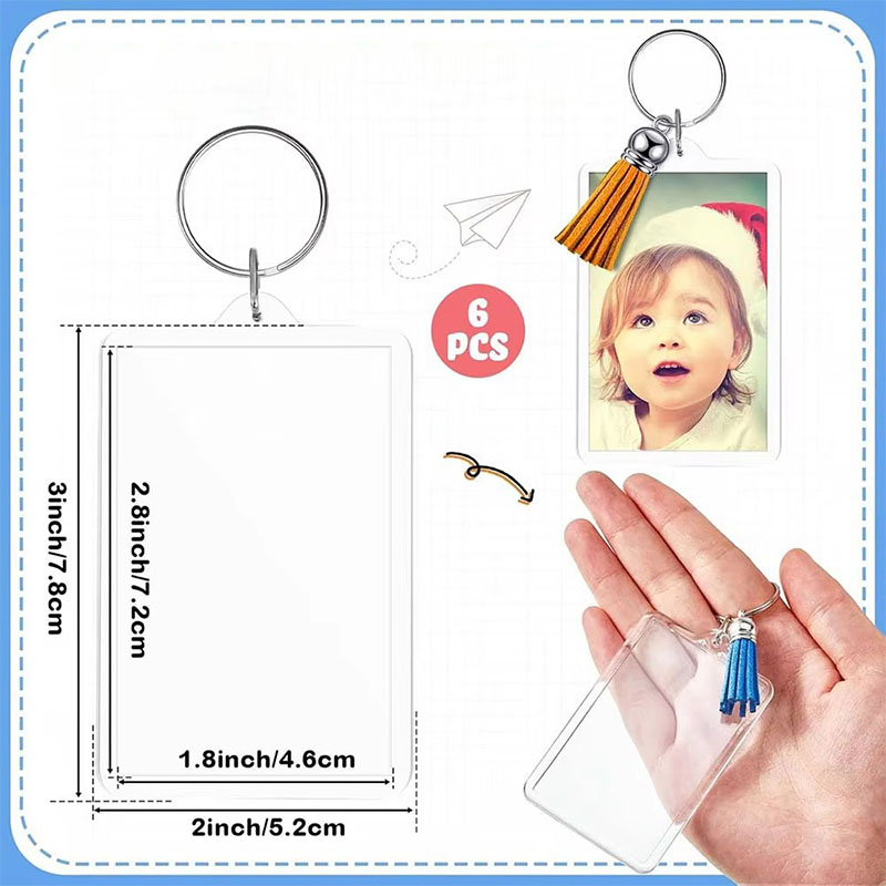 Square Acrylic Photo Frame Keychain Double Layer Design