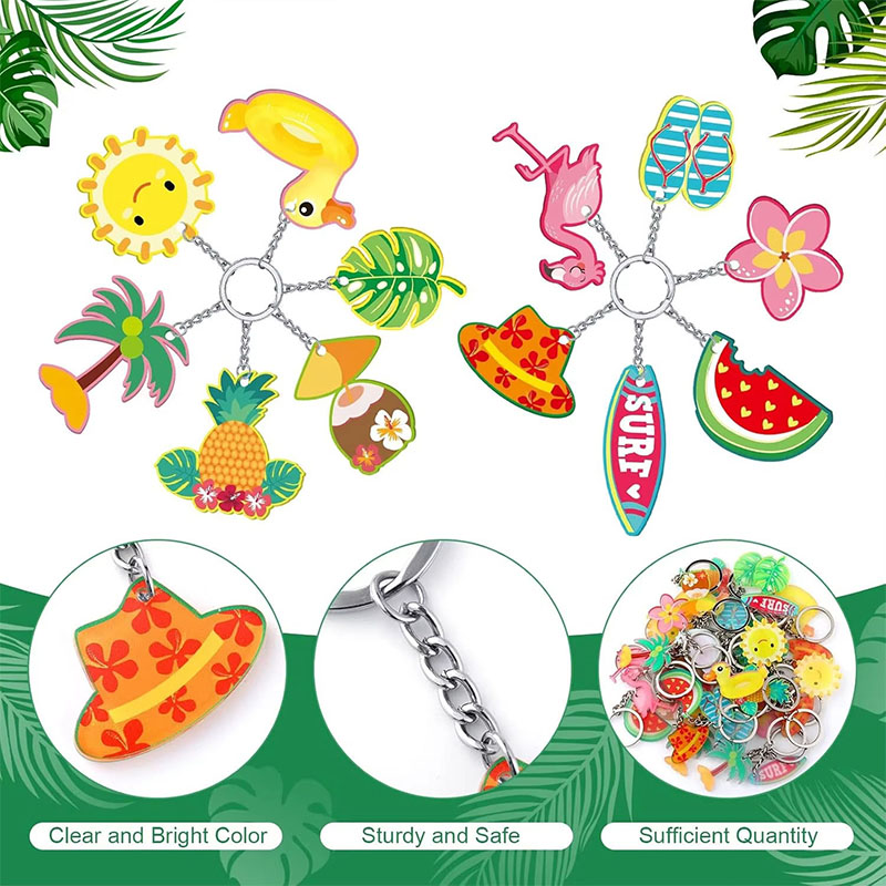 Summer Acrylic Keychains Bulk Hawaiian Luau Party Favor Flamingo Pineapple Beach Keychain Cute Tropical Hawaiian Keyring