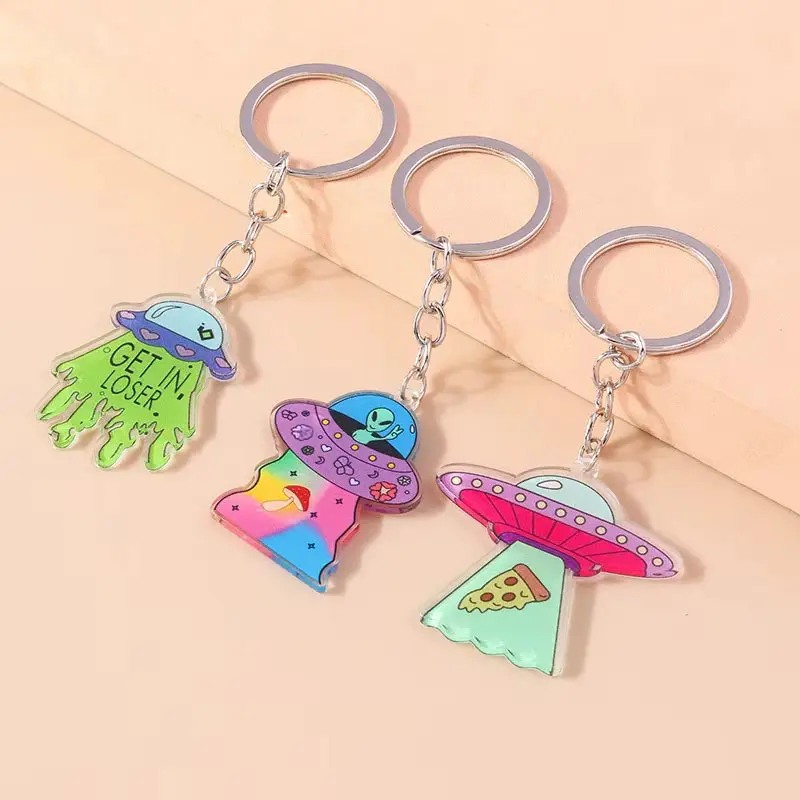 UFO Acrylic Keychain Digital Printed Zinc Alloy Design