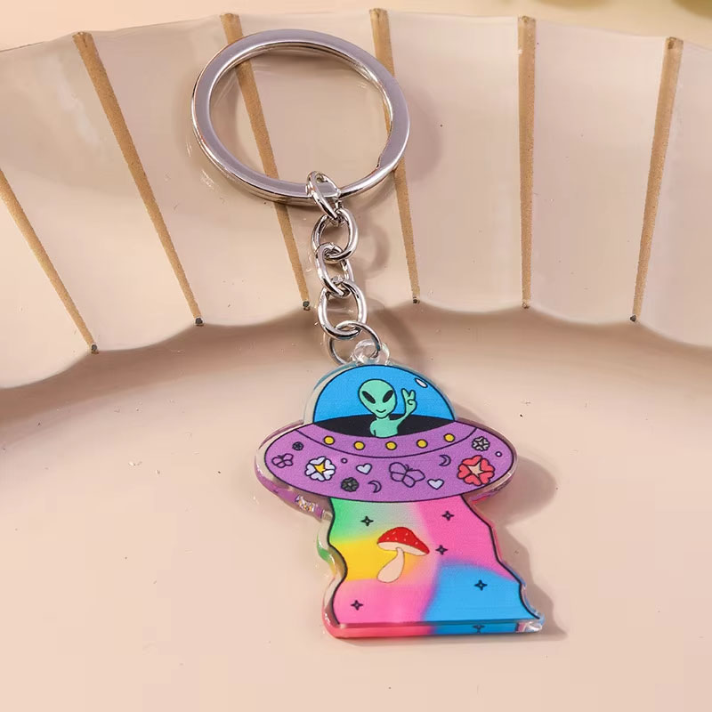 UFO Acrylic Keychain Digital Printed Zinc Alloy Design
