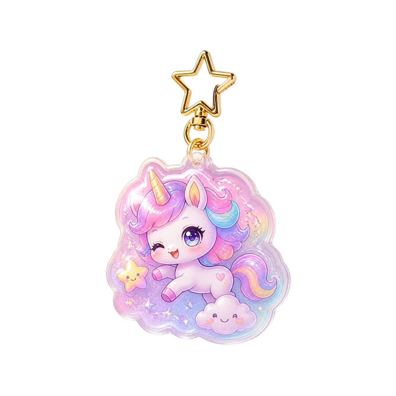 Custom Unicorn Acrylic Keychain Rainbow Holographic Epoxy Pendant