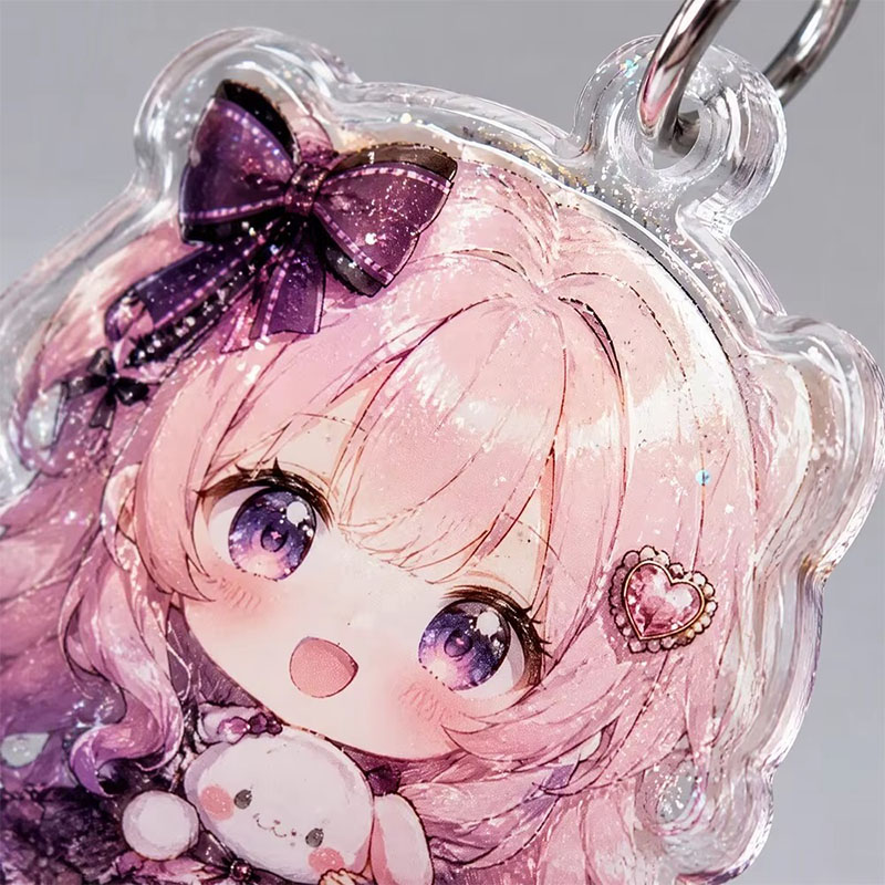 Clear Acrylic Cartoon Keychain Champagne Charm Design