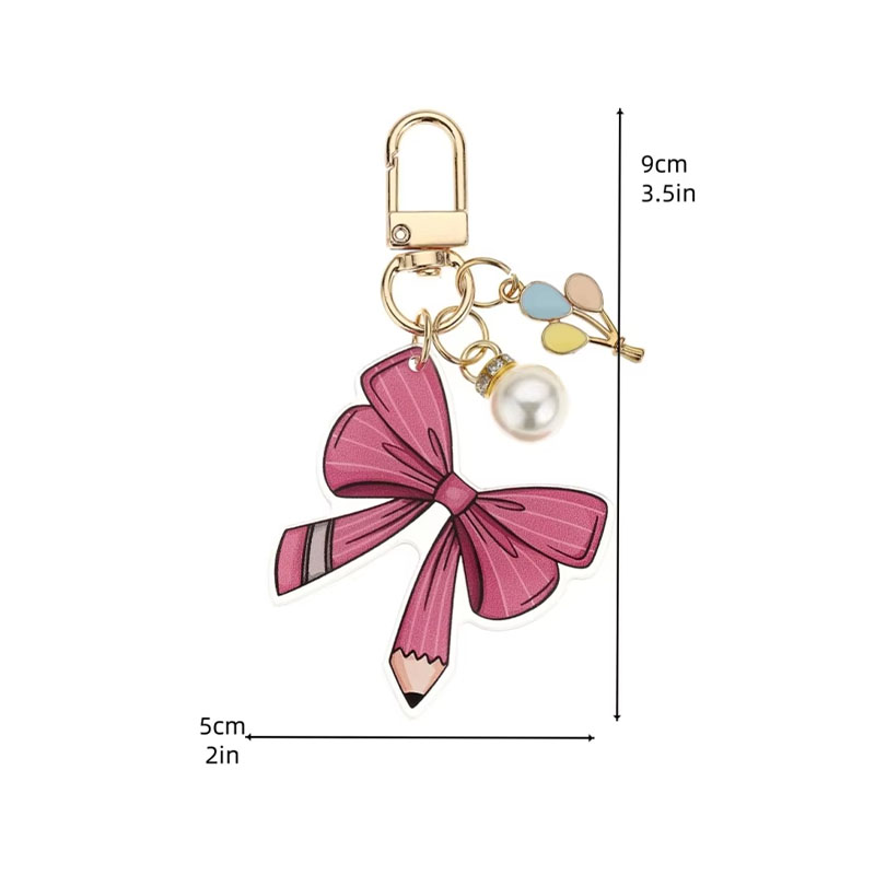 Wholesale Custom Plastic Acrylic Pencil Pearl Balloon Keychain Pendant Backpack with Custom Logo Made in China Zhejiang