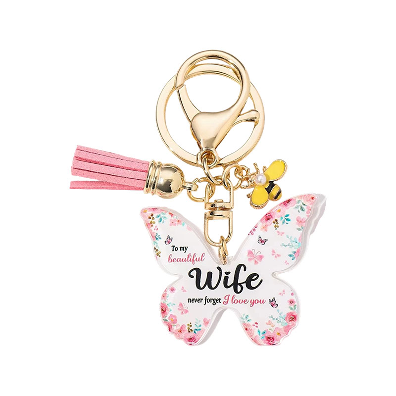 Customized LOGO Clear Acrylic Keychain Glitter Epoxy Keyring with Cartoon Style Anime Pin Stand Plastic Keychain Charm
